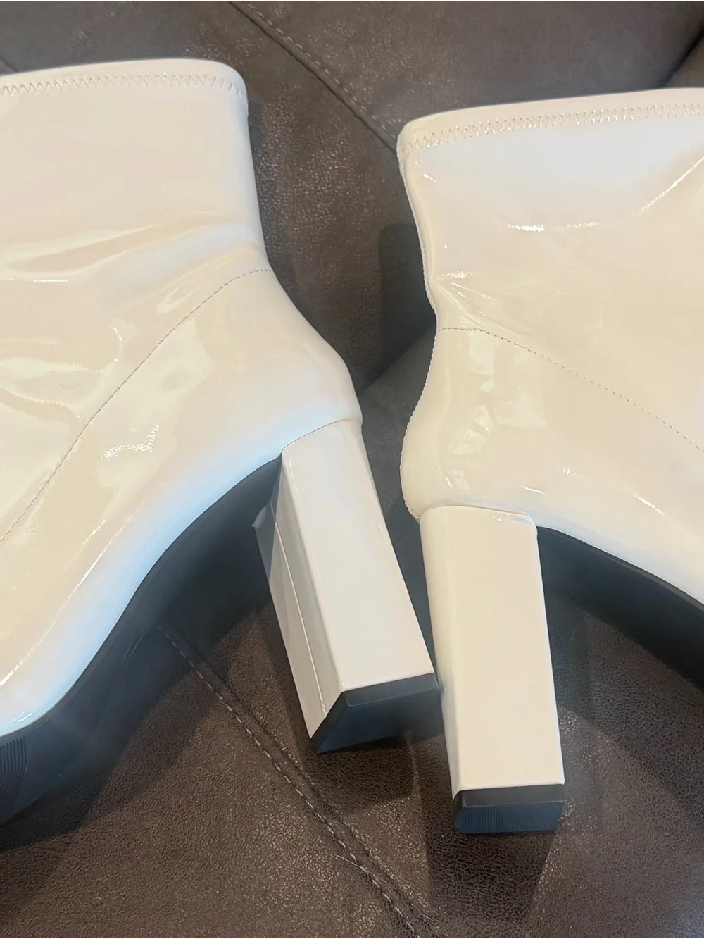 Wild Pair White Patent Block Heel Ankle Boots NIB